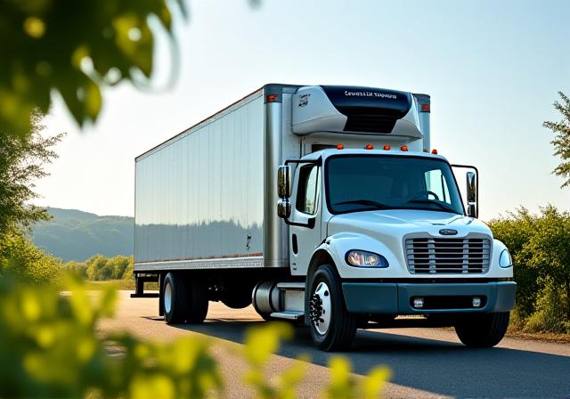 Temperature-controlled refrigerated truck transporting fresh produce